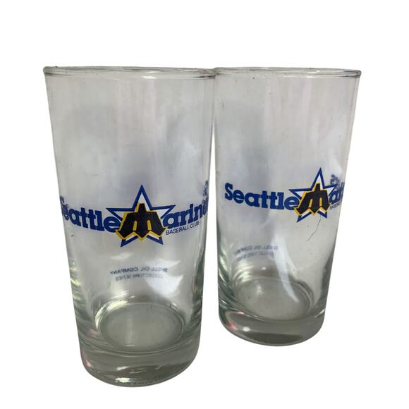 Seattle Mariners Triton Vintage Shell Oil Company Collector Glass Set of 2 - Picture 1 of 4